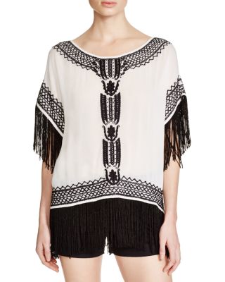 ALICE AND OLIVIA Natalie Silk Fringe Top