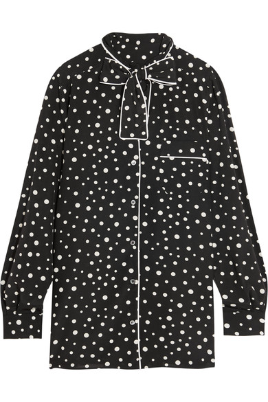 DOLCE & GABBANA Pussy-bow polka-dot stretch-silk crepe de chine blouse