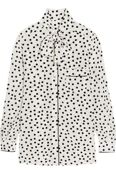 DOLCE & GABBANA Pussy-bow polka-dot silk crepe de chine blouse