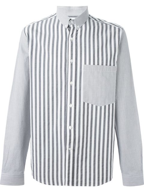 AMI ALEXANDRE MATTIUSSI AMI ALEXANDRE MATTIUSSI BI-MATERIAL BUTTON DOWN SHIRT - BLACK