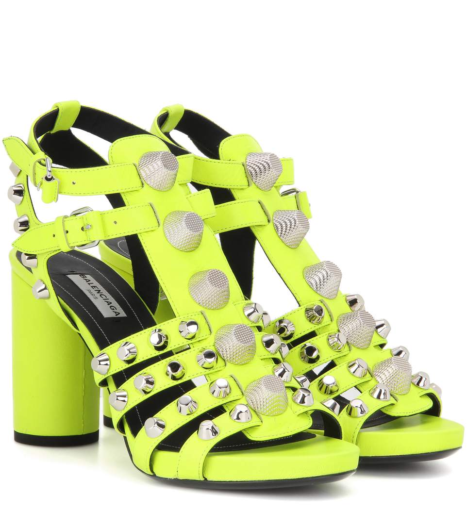 BALENCIAGA Arena Heeled Leather Sandals, Jauee Fluo | ModeSens