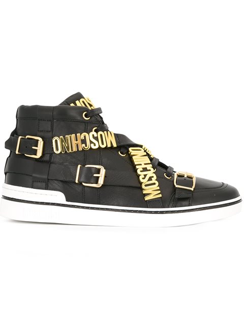 moschino logo leather platform sneakers