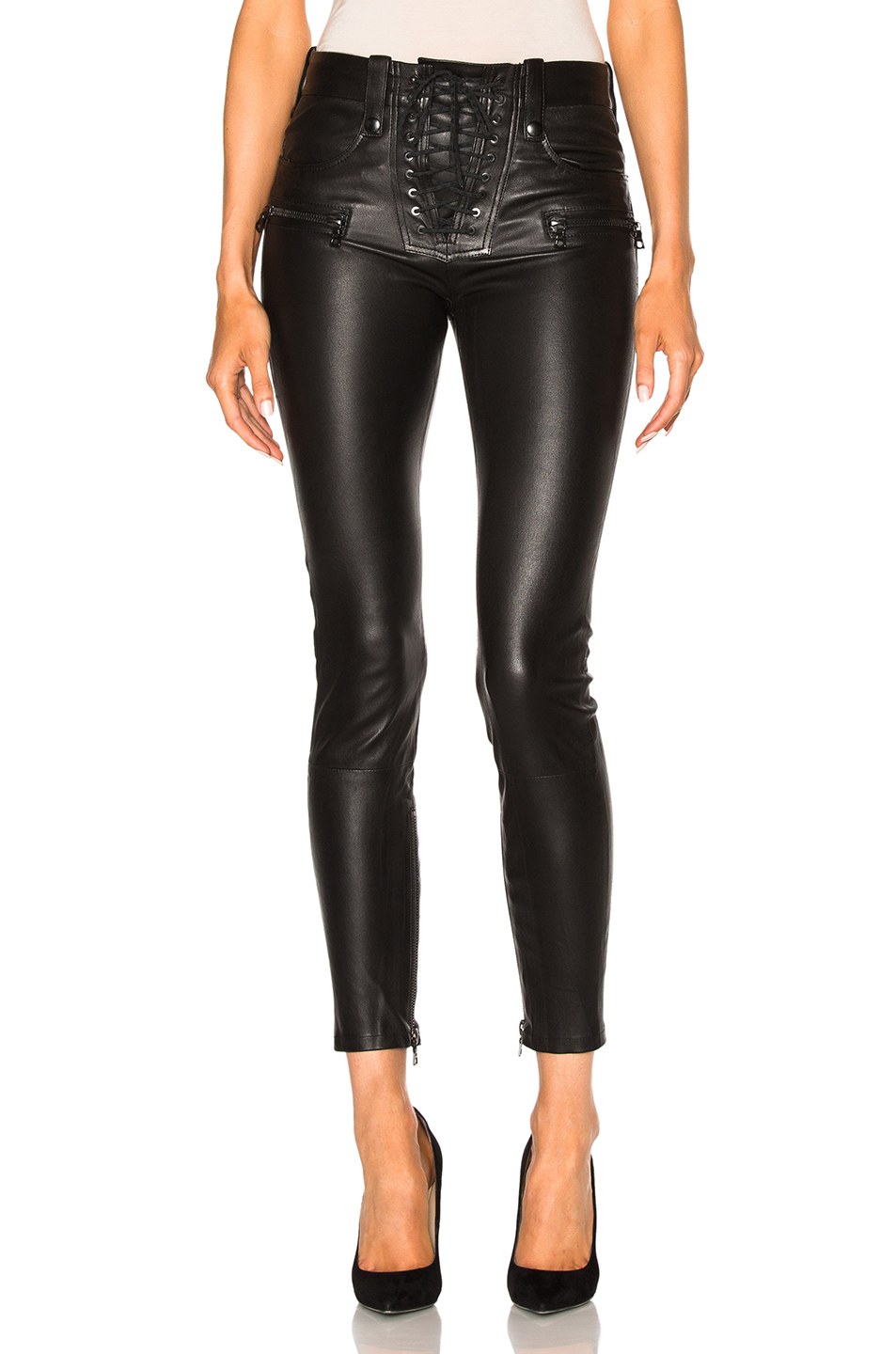 UNRAVEL Leather Lace Up Skinny Pants in Black ModeSens