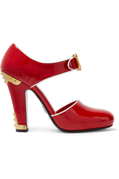PRADA Embellished patent-leather pumps