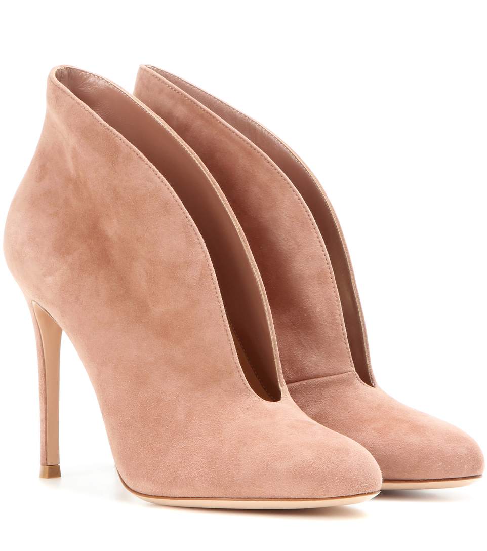 GIANVITO ROSSI Vamp Suede Peep-Toe Ankle Boots in Praliee | ModeSens