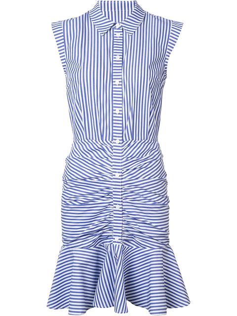 VERONICA BEARD STRIPED RUCHED SHIRT DRESS