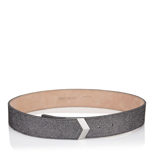 JIMMY CHOO BRITT/L Anthracite Lamé Glitter Waist Belt