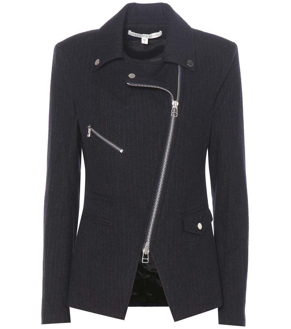VERONICA BEARD LOUNGE MOTO PINSTRIPE WOOL BLAZER