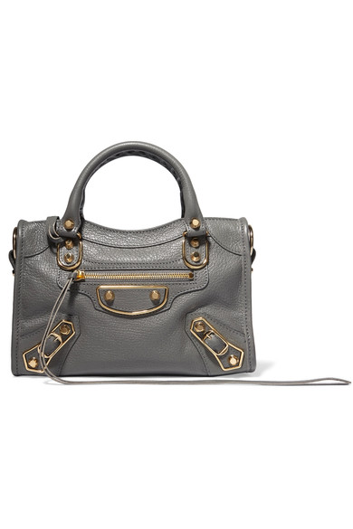 BALENCIAGA METALLIC EDGE CITY MINI TEXTURED-LEATHER TOTE