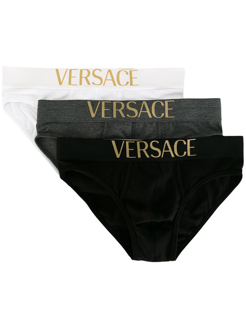 VERSACE pack of three logo waistband briefs