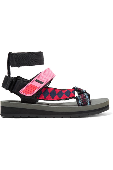 PRADA Canvas, leather and rubber sandals