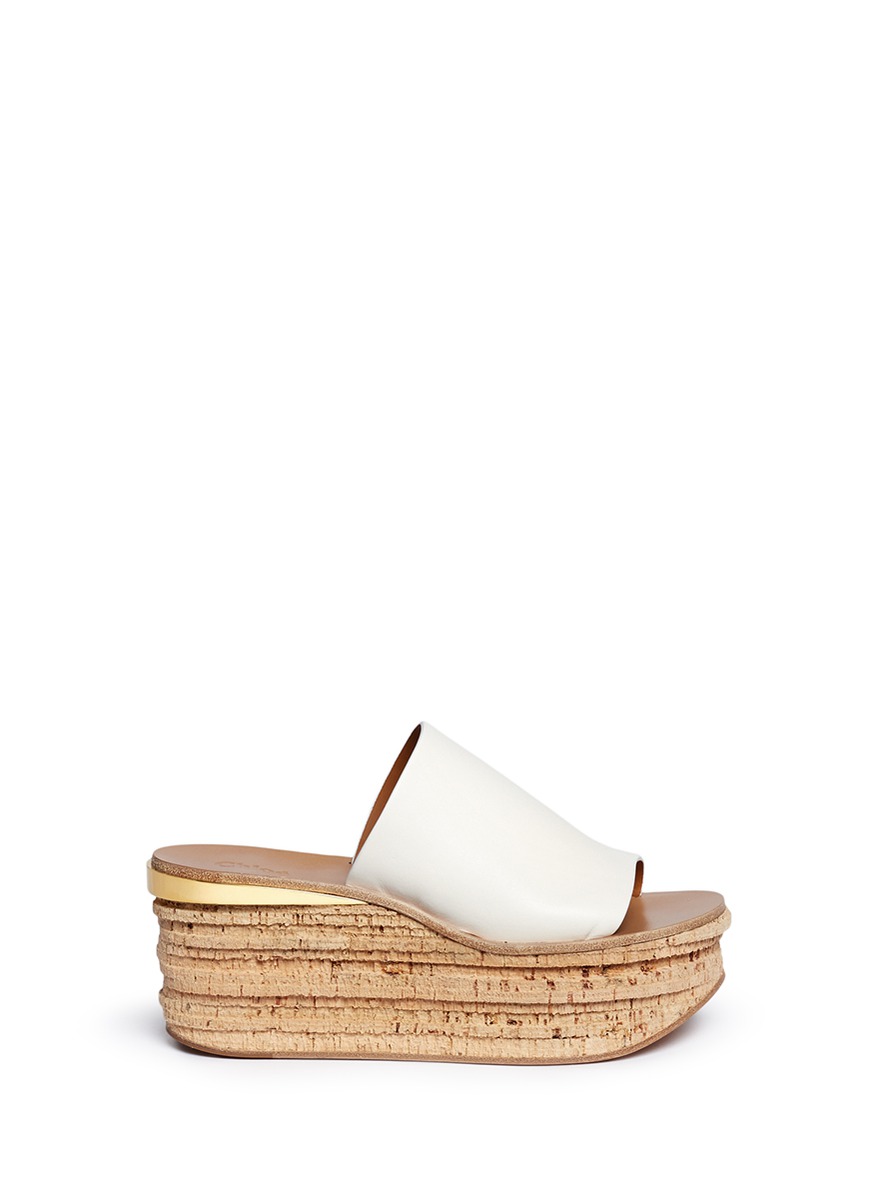 CHLOÉ 'Camille' cork wedge leather slide sandals