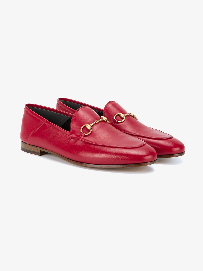 Gucci Brixton HorsebitDetailed Leather CollapsibleHeel Loafers In Red