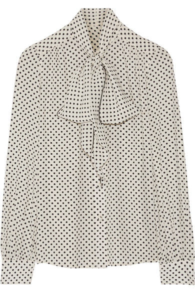 MARC JACOBS Pussy-bow polka-dot silk crepe de chine blouse