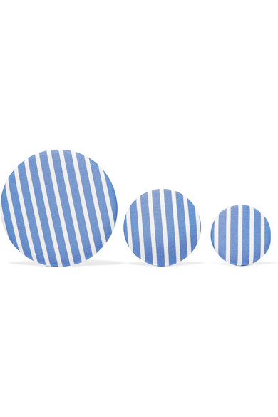 BALENCIAGA Set of three striped poplin and silver-tone earrings