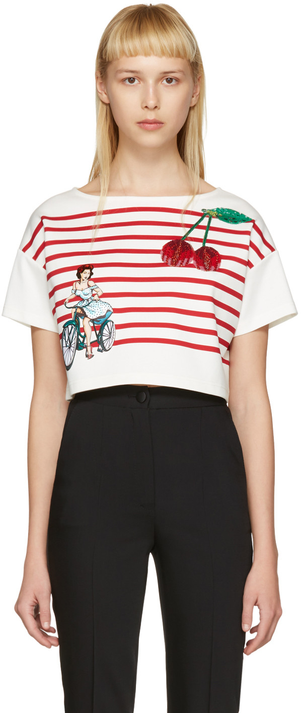 DOLCE & GABBANA Off-White Cropped Badges T-Shirt