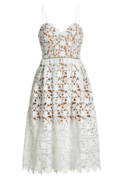 SELFPORTRAIT 'Azaelea' Floral Lace Spaghetti Strap Dress in White