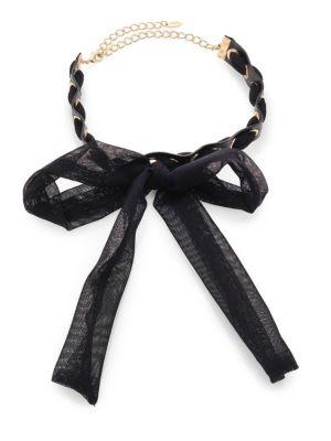 ETTIKA Bow Mesh Ribbon & Leather Choker
