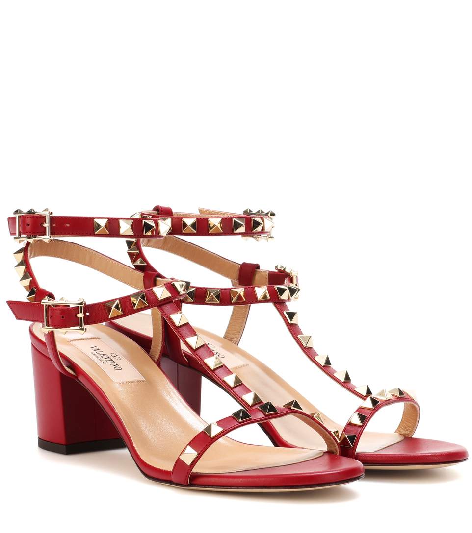 VALENTINO 60MM ROCKSTUD LEATHER SANDALS, STRAWBERRY PINK, DEEP ORAEGE ...