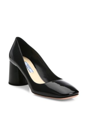 PRADA Round Block Heel Patent Leather Pumps