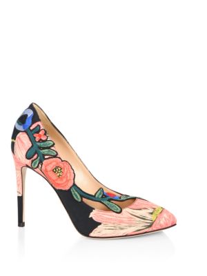 GUCCI Ophelia Floral-Embroidered Printed Satin Pumps