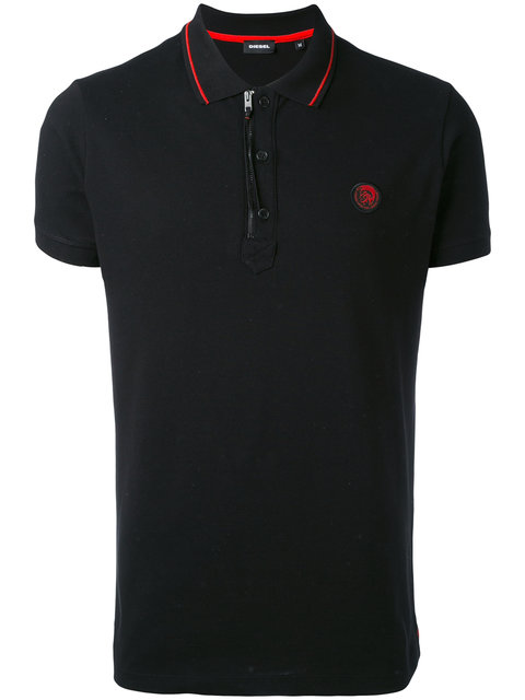 DIESEL DIESEL ZIPPED NECK POLO SHIRT - BLACK