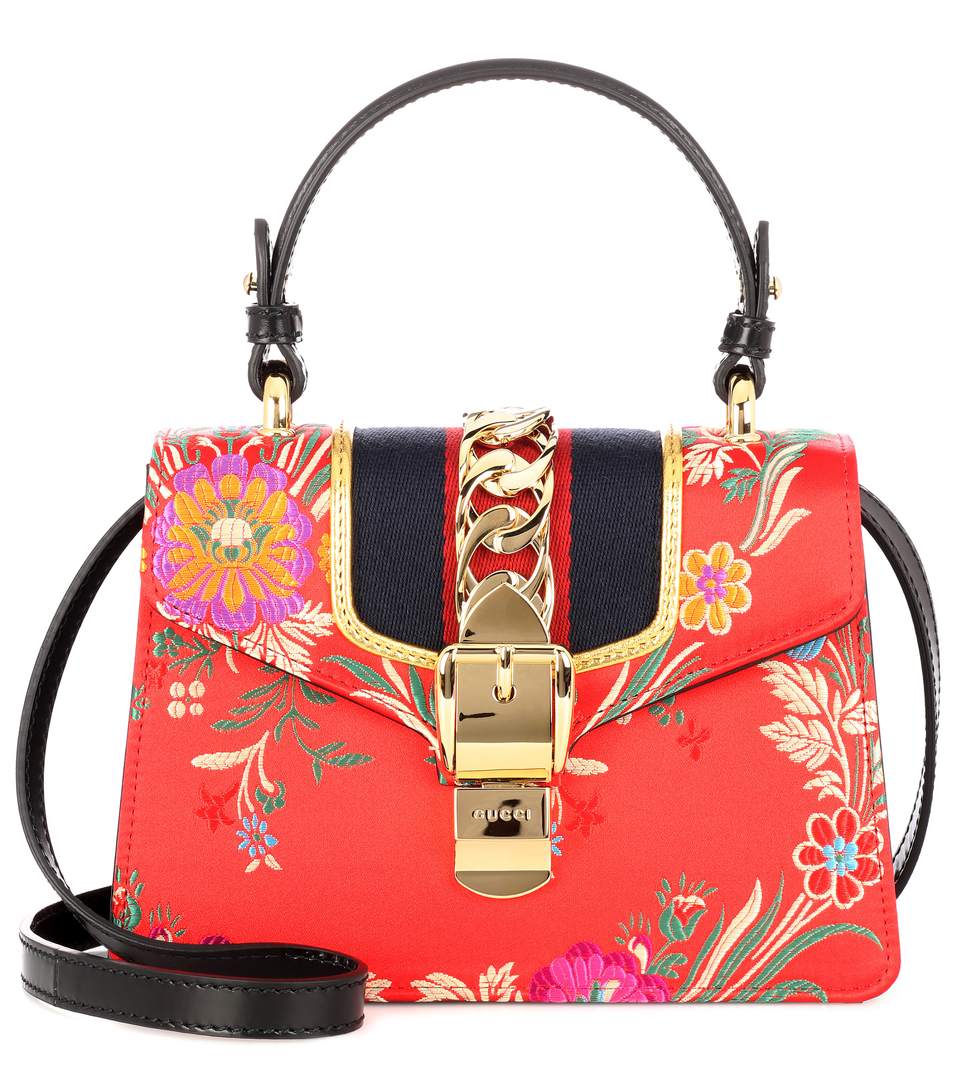GUCCI Sylvie Small Floral TopHandle Satchel Bag, Green in Red ModeSens