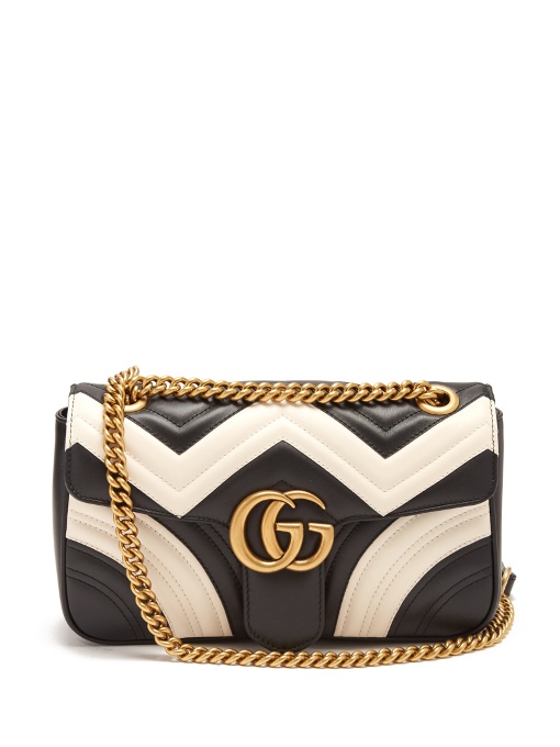 GUCCI Gg Marmont Small Quilted Shoulder Bag, Black/White | ModeSens