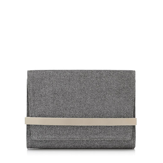 JIMMY CHOO BOW Anthracite Lamé Glitter Clutch Bag with Metal Bar