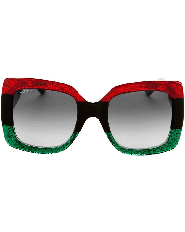 gucci square acetate sunglasses black green red