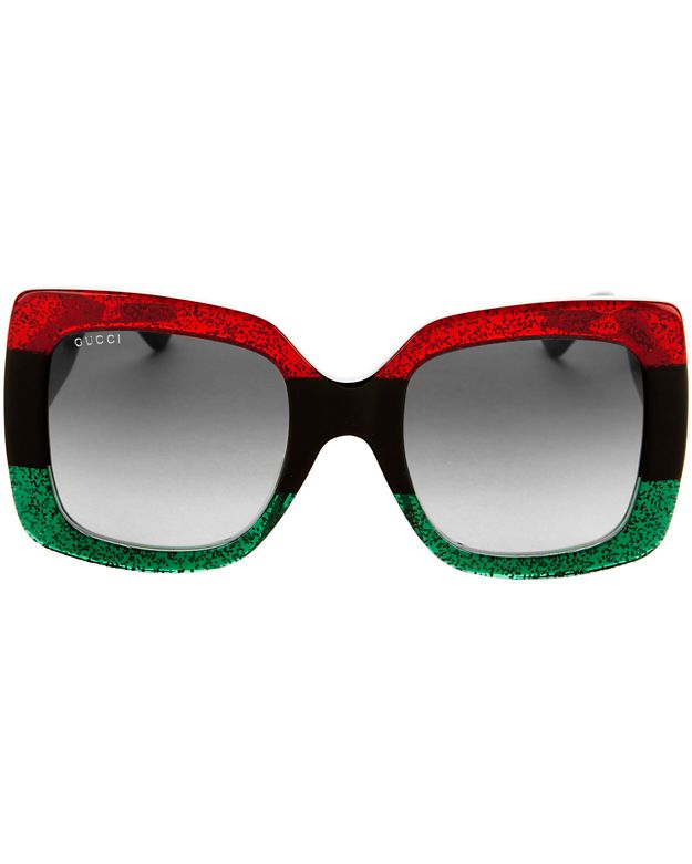 Gucci Glittered Gradient Oversized Square Sunglasses Red Black Green