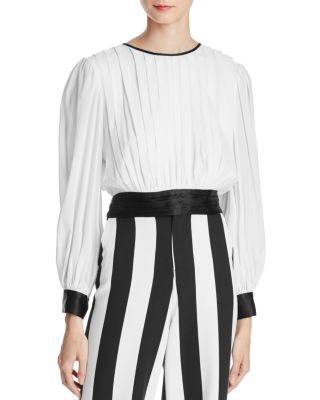 ALICE AND OLIVIA Trimmed Pleated Top