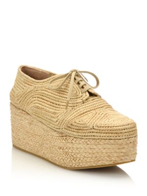 ROBERT CLERGERIE Pinto Woven-Raffia Lace-Up Flatform Shoes in Neutral ...