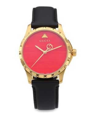 GUCCI Le Marché des Merveilles Synthetic Coral, Goldtone PVD & Leather Strap Watch
