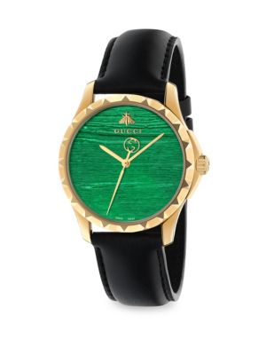 GUCCI Le Marché des Merveilles Synthetic Malachite, Goldtone PVD & Leather Strap Watch