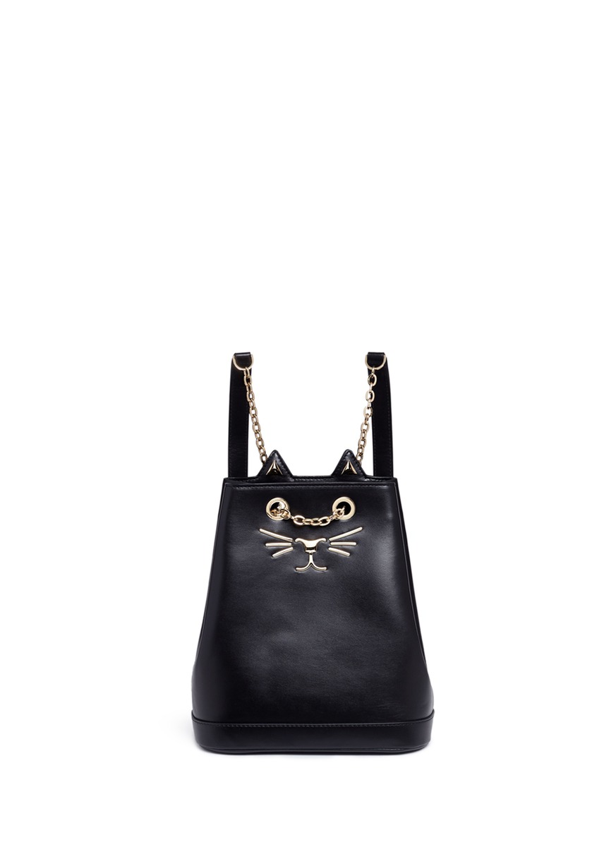CHARLOTTE OLYMPIA 'Feline' Cat Face Chain Calfskin Leather Backpack in