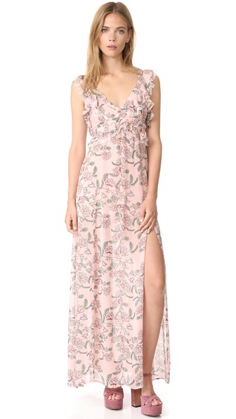 FOR LOVE & LEMONS BEE BALM FLORAL MAXI DRESS
