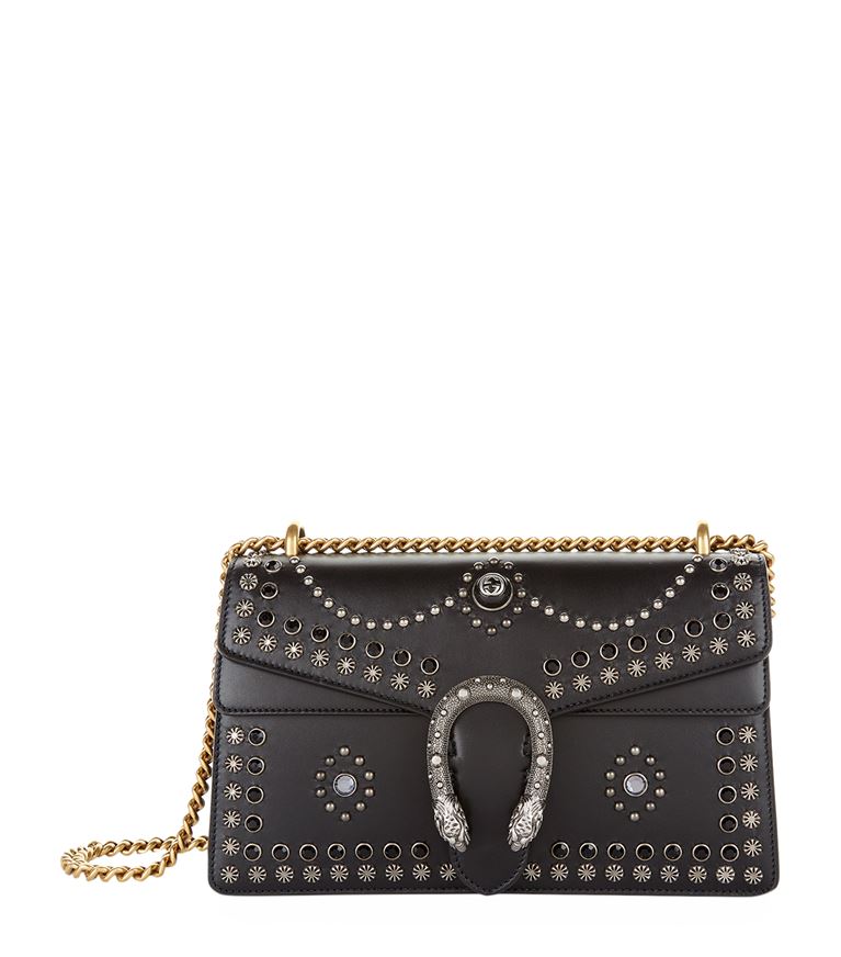 GUCCI Dionysus Studded Shoulder Bag - Black Leather | ModeSens