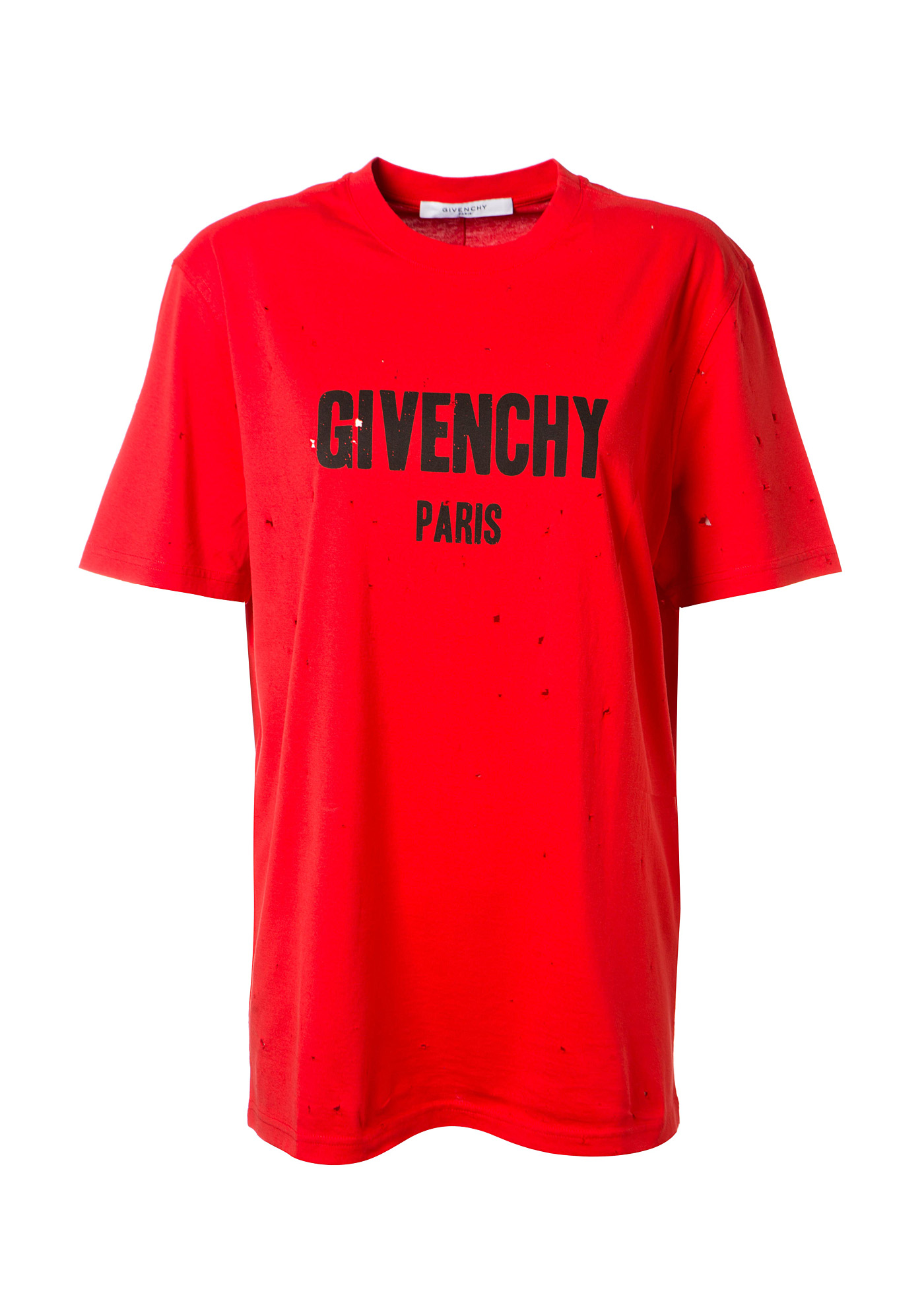 GIVENCHY Distressed Logo-Print Cotton-Jersey T-Shirt in Red | ModeSens