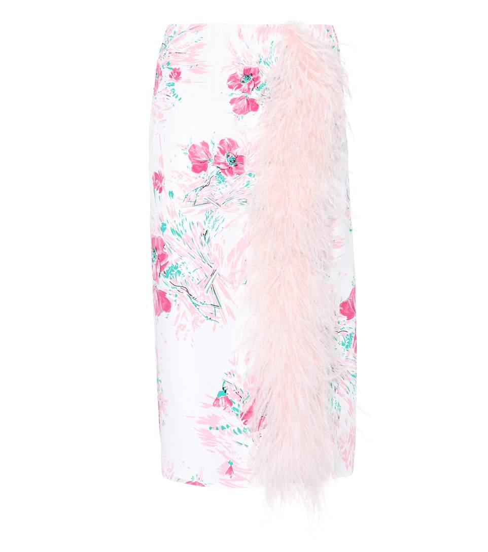 PRADA EXCLUSIVE TO MYTHERESA.COM - FEATHER-TRIMMED SILK SKIRT