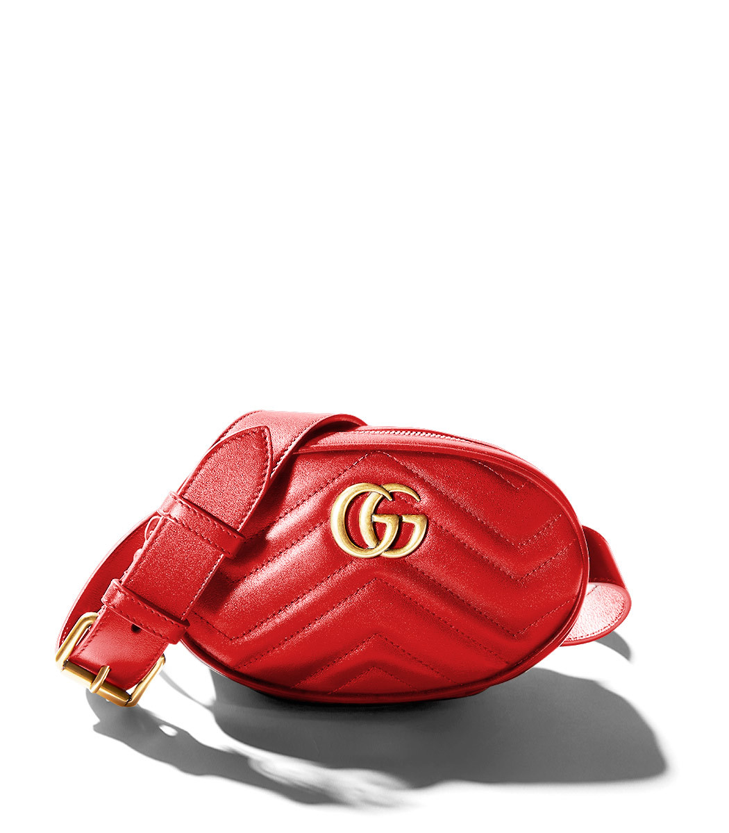 GUCCI Red GG Marmont Matelass Leather Belt Bag