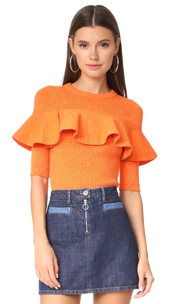 ribbed ruffle neck sweater