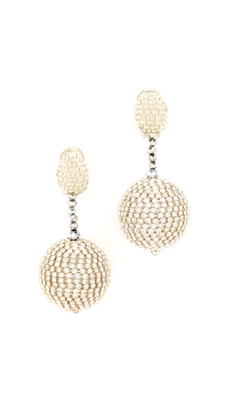 OSCAR DE LA RENTA BEADED DROP CLIP ON EARRINGS