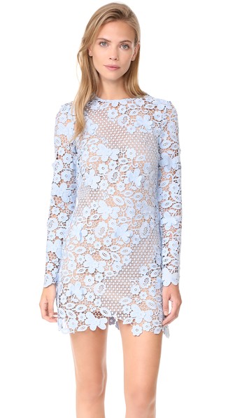 Self-Portrait 3D Floral-Lace Mini Dress, White