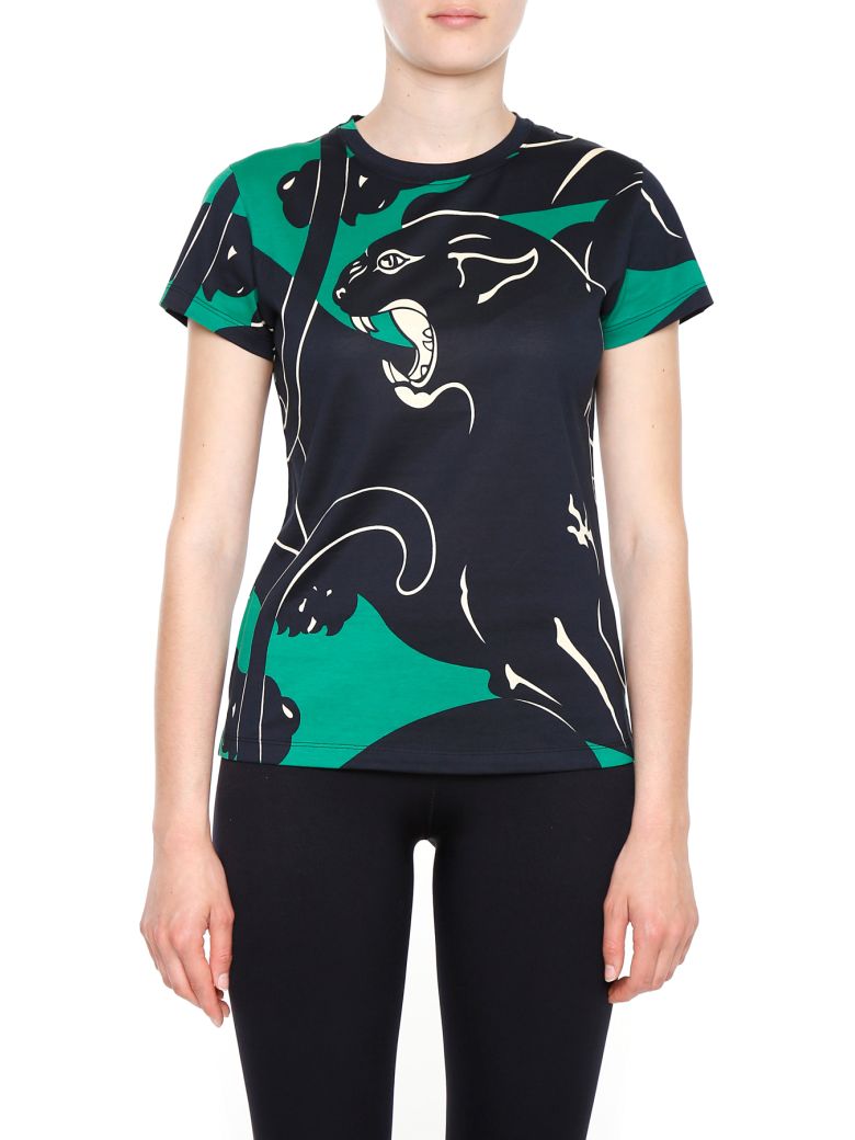 VALENTINO Panther-Print Cotton Jersey T-Shirt in Nero | ModeSens