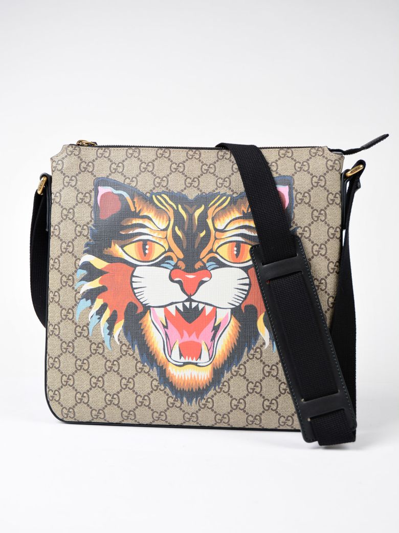 Gucci Angry Cat Print Gg Supreme Flat Messenger Bag ModeSens