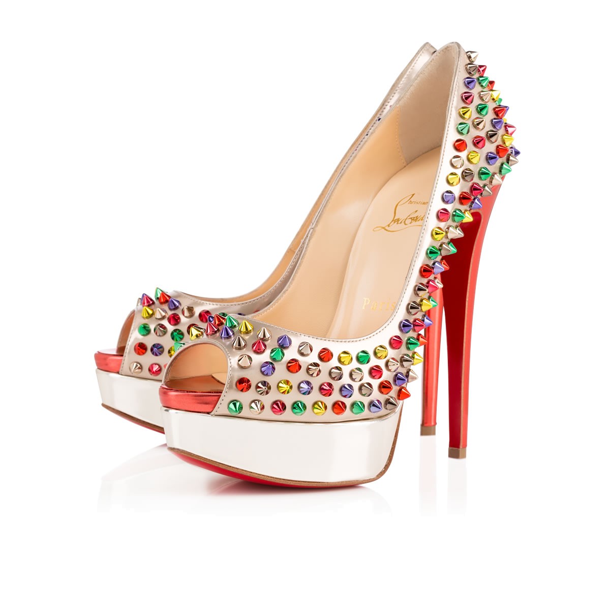 Christian Louboutin Black Lady Peep Spikes Pumps