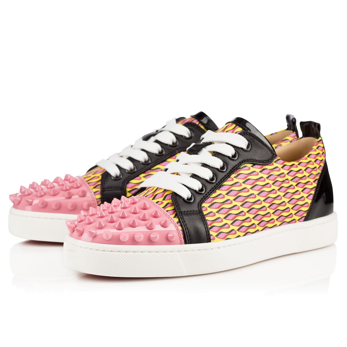 Christian Louboutin Women's Pink Louis Jr Spike Studded Leather Low Top  Sneakers