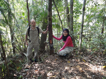 Deploying a camera trap to study frugivory by Asian elephants. Photo courtesy of Ahimsa Campos-Arceiz.