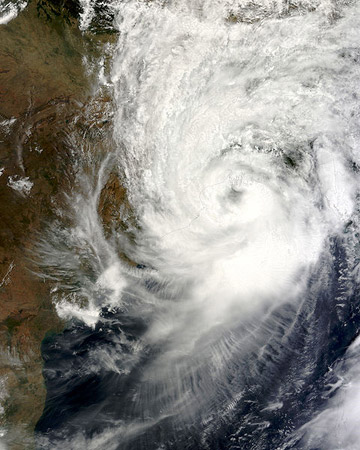 Cyclone Aila at peak strength. The cyclone hit in 2009, impacting around 3 million people. Photo by: NASA.